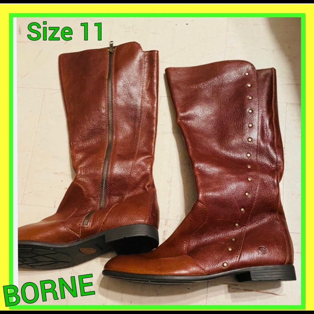 Born Amila Boots Midi Studded Carmel Brown size 11